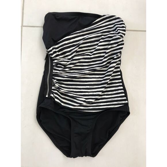 Michael by Michael Kors Multicolor Stripe Zip Strapless One Piece Swimsuit - Picture 1 of 9